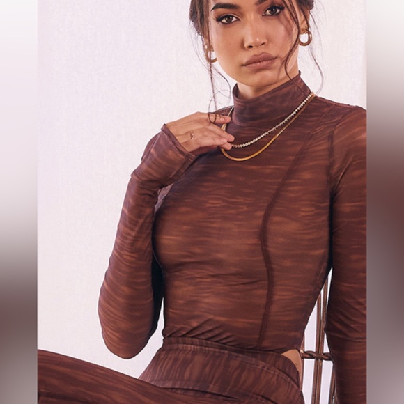 House of CB Tops - House of CB Erin Mesh Chocolate Brown Print top